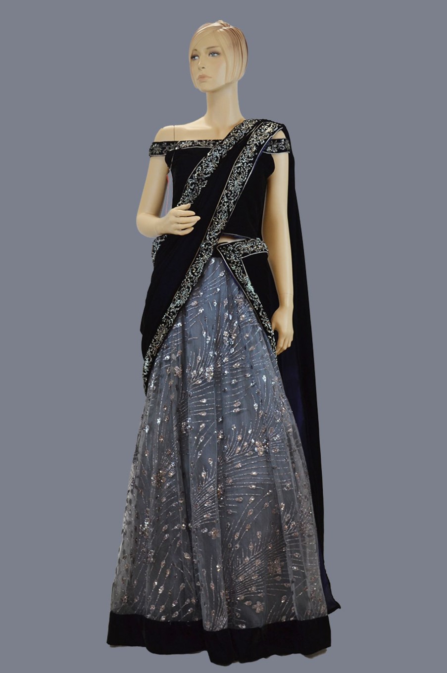 Women Palkhi | Navy Blue And Grey Lehengha Choli (D1076)