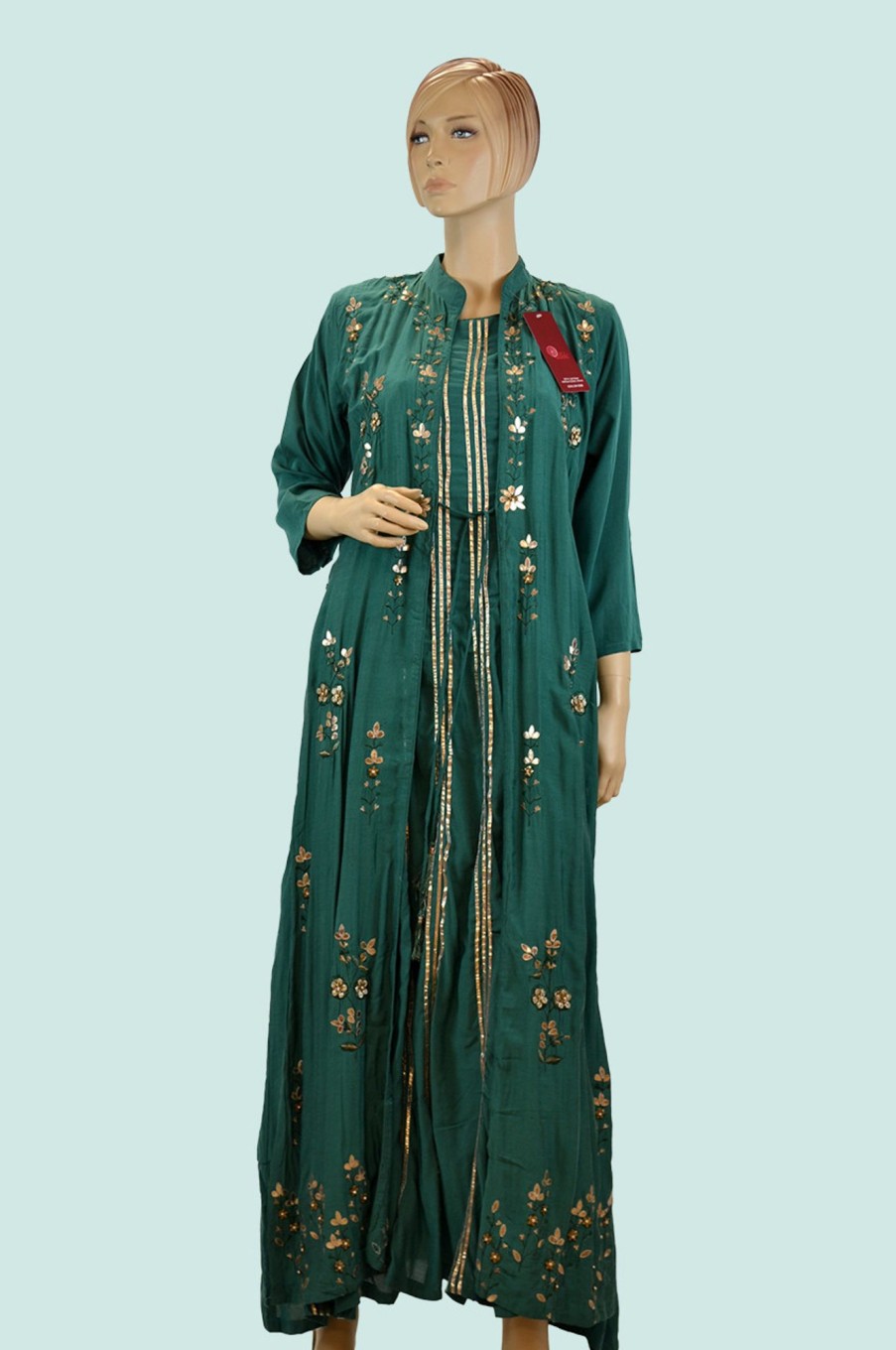 Women Palkhi | Green Color Long Kurti With Jacket (T0181)