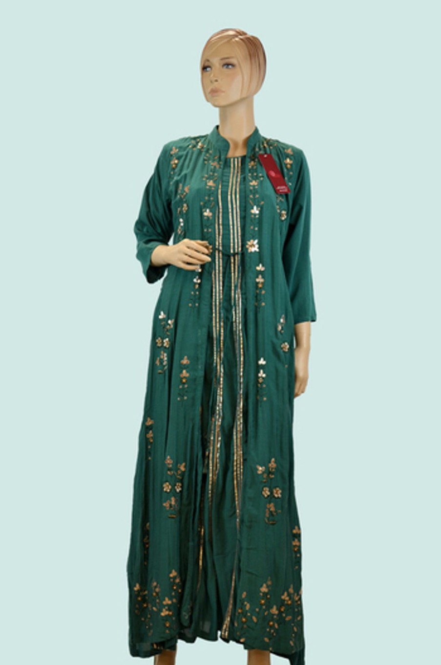 Women Palkhi | Green Color Long Kurti With Jacket (T0181)