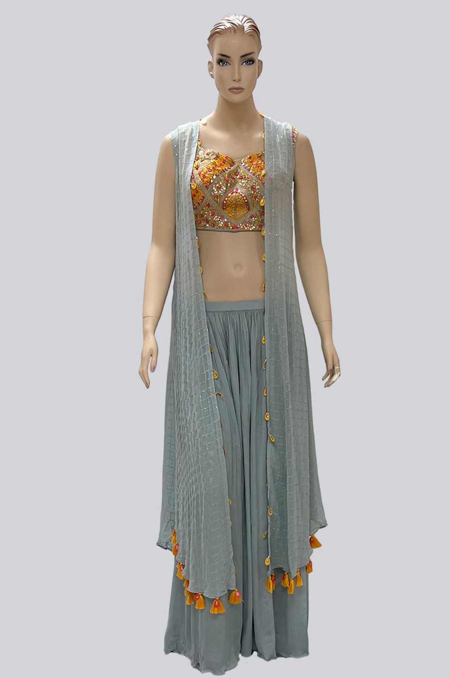 Women Palkhi | Grey And Orange Color Palazzo Dress (D1304)