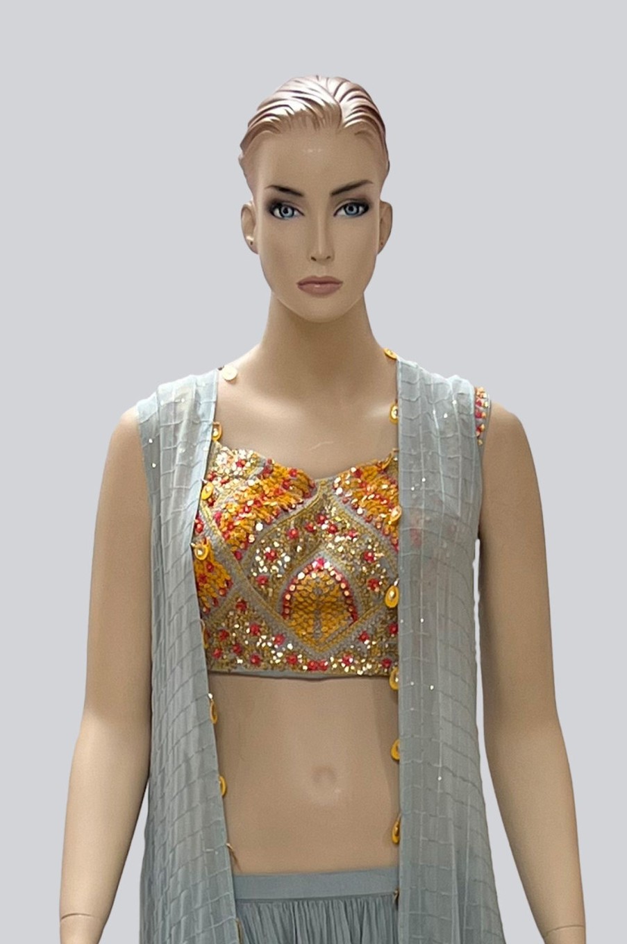 Women Palkhi | Grey And Orange Color Palazzo Dress (D1304)