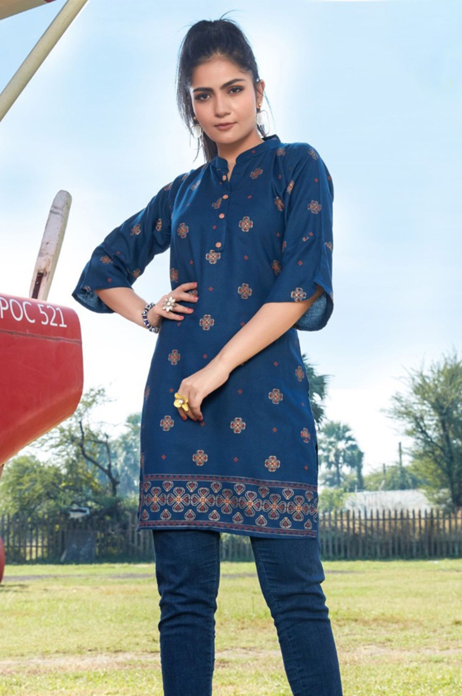 Women Palkhi | Blue Color Short Kurti (D1343)