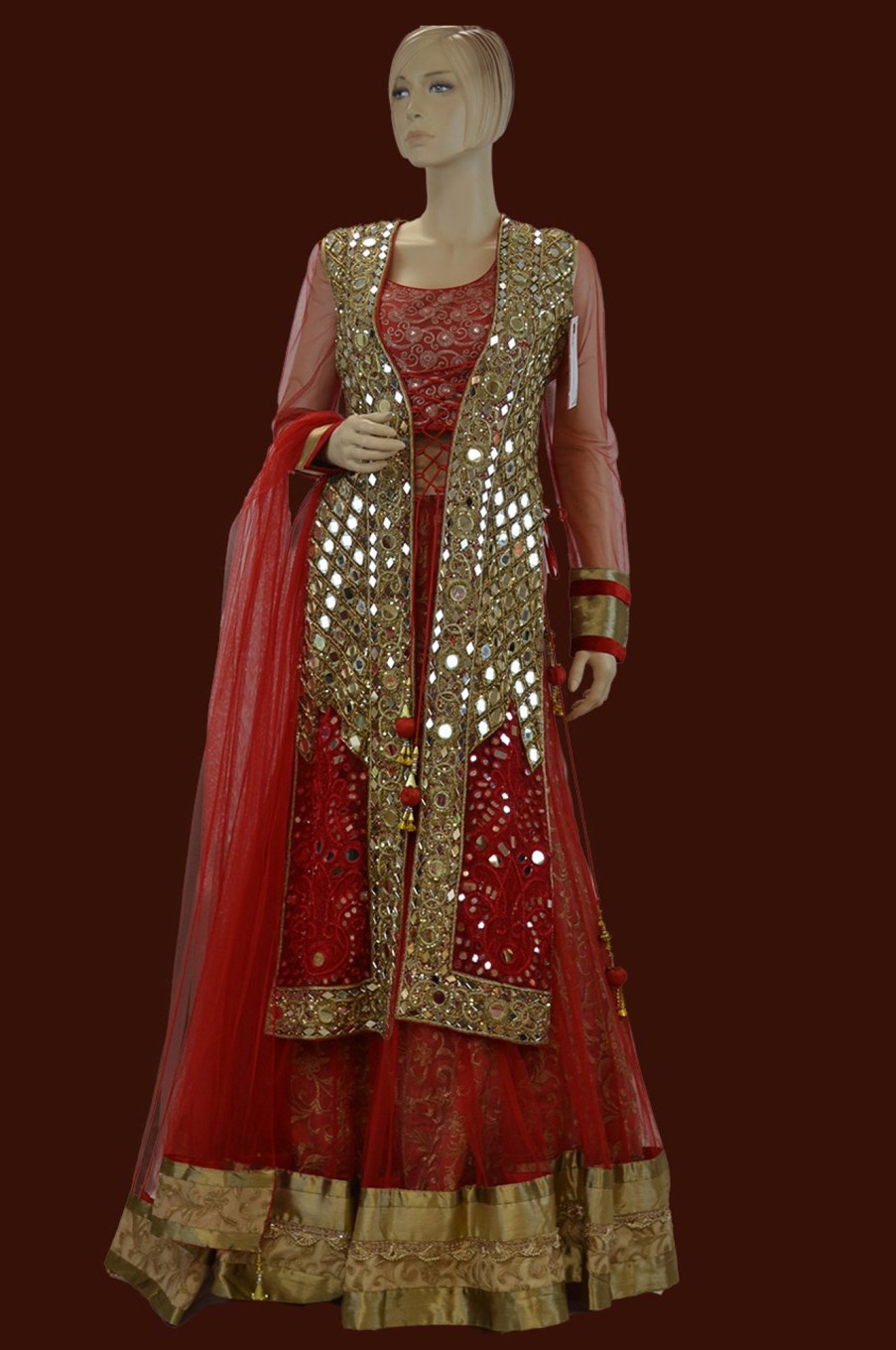 Women Palkhi | Red Color Mirror Work Dress For Indian Wedding Outfit (D0966)