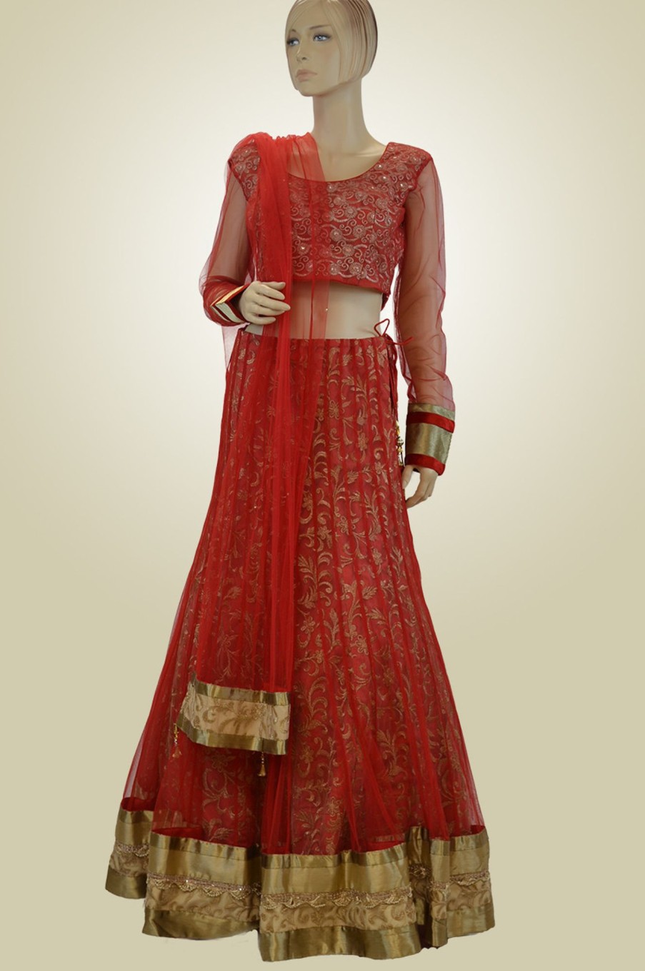 Women Palkhi | Red Color Mirror Work Dress For Indian Wedding Outfit (D0966)