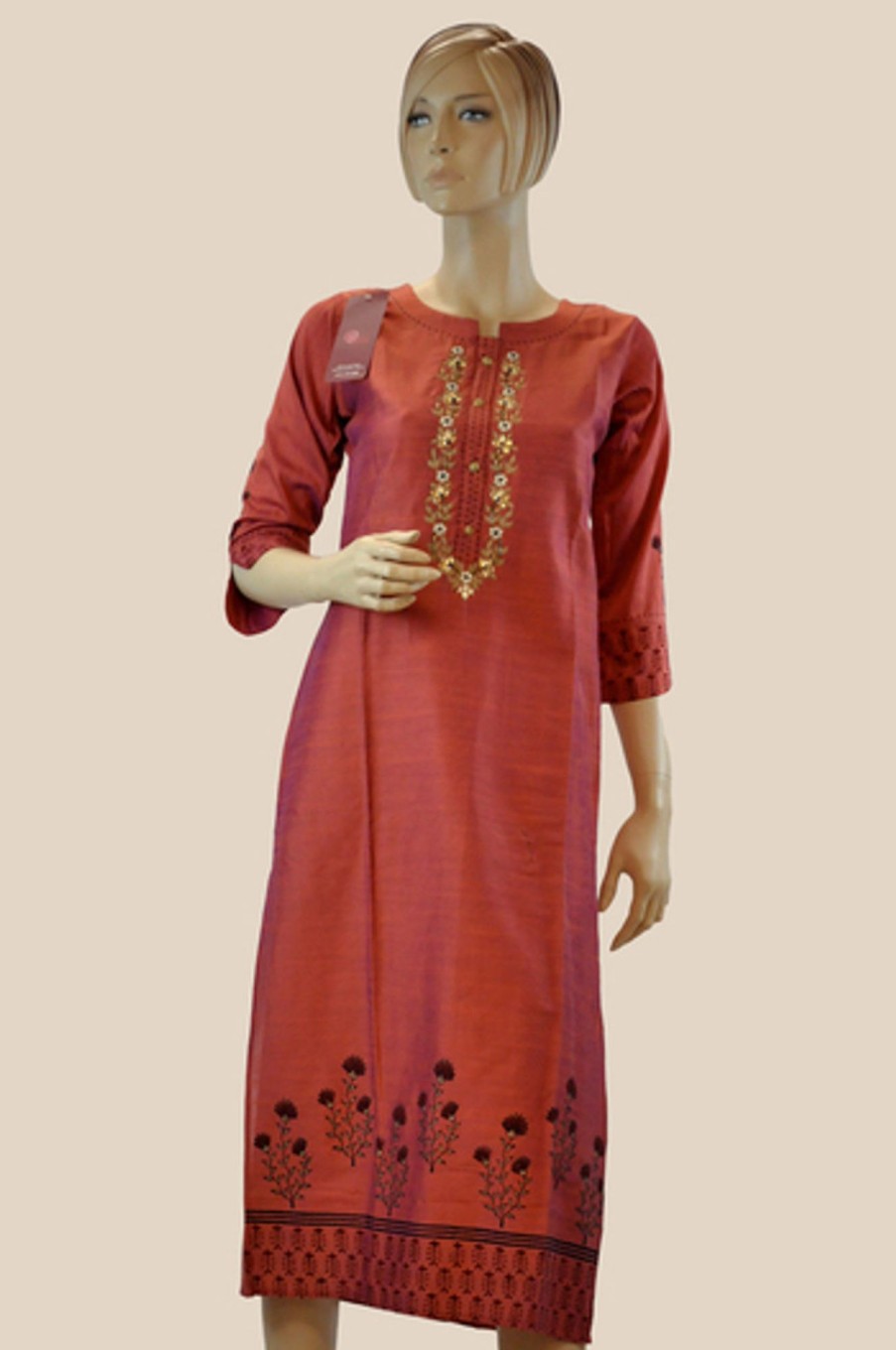 Women Palkhi | Light Brown Color Cotton Kurti (T0200)