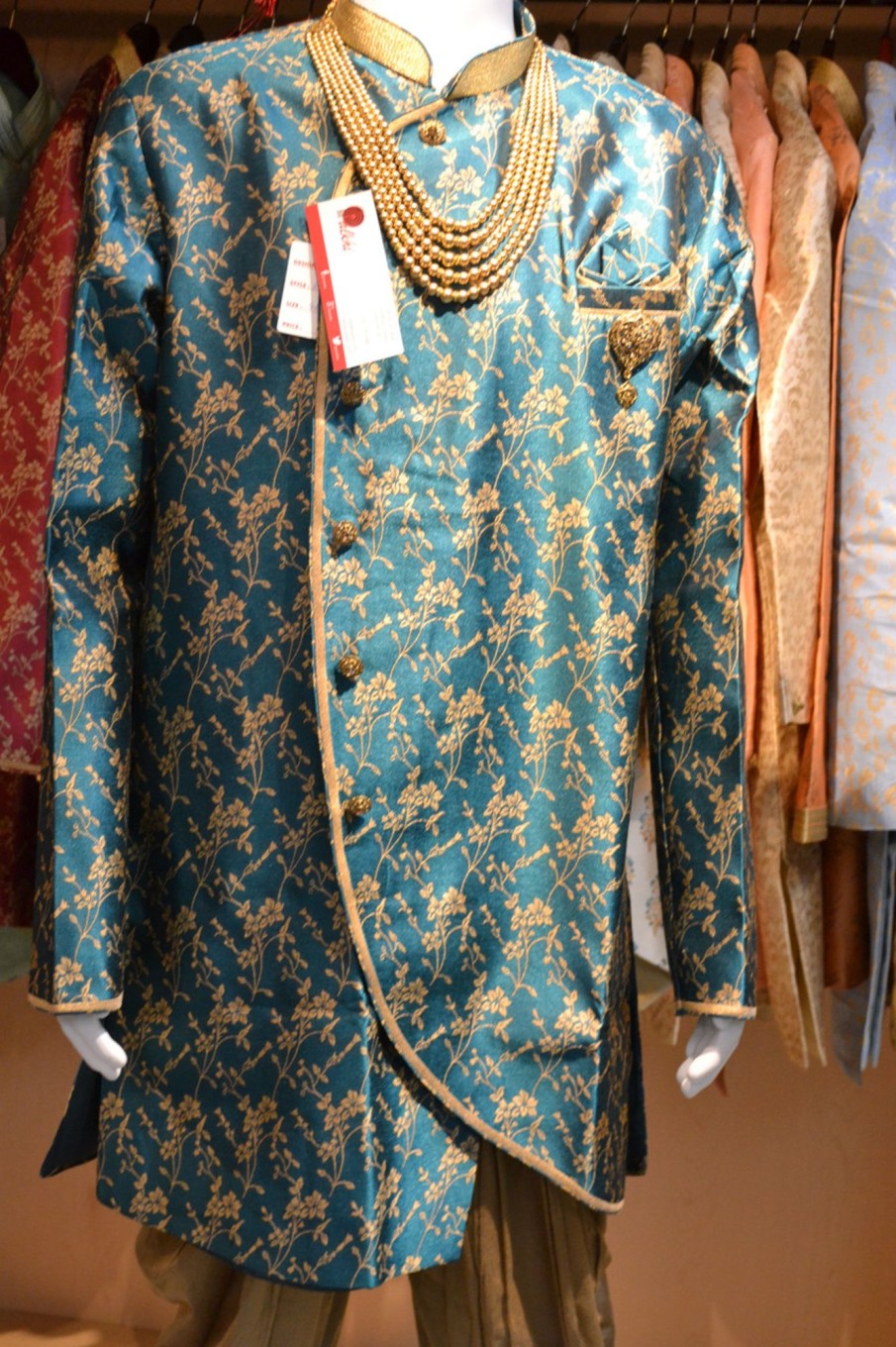 Men Palkhi | Teal And Gold Indo Western Sherwani (M0357A)