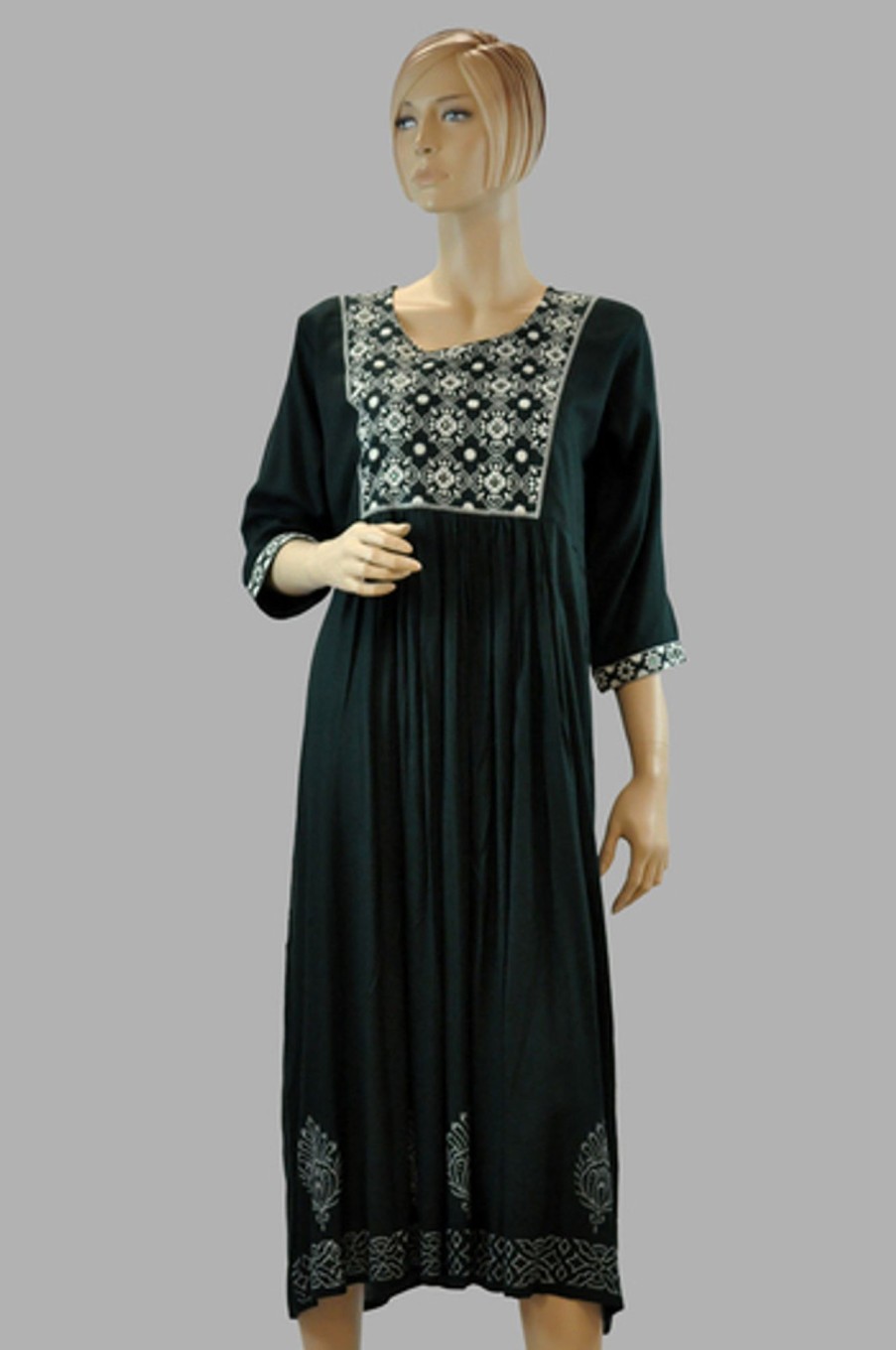 Women Palkhi | Green And White Cotton Kurti (T0219)