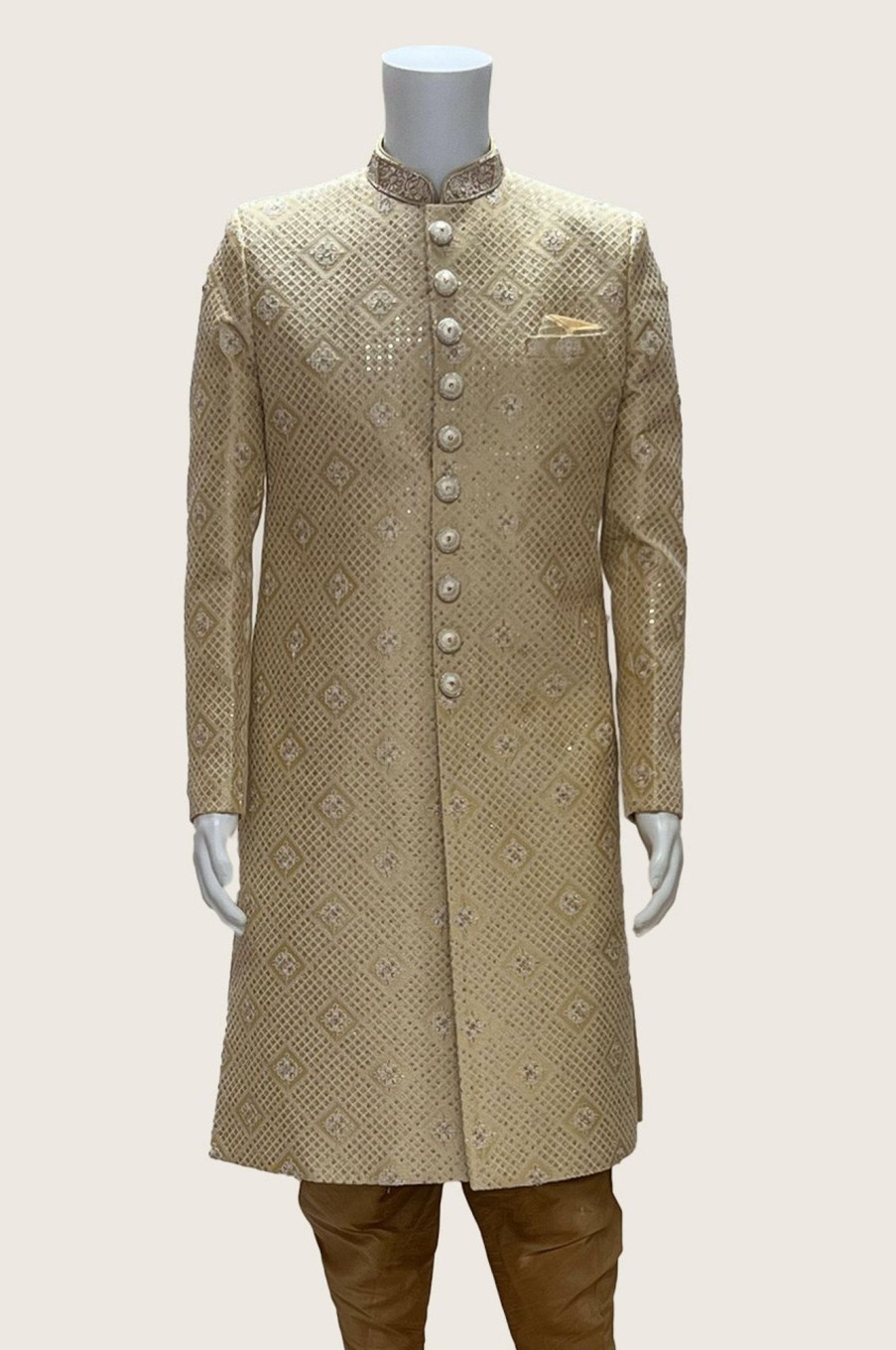 Men Palkhi | Cream Color Sherwani (M0423)