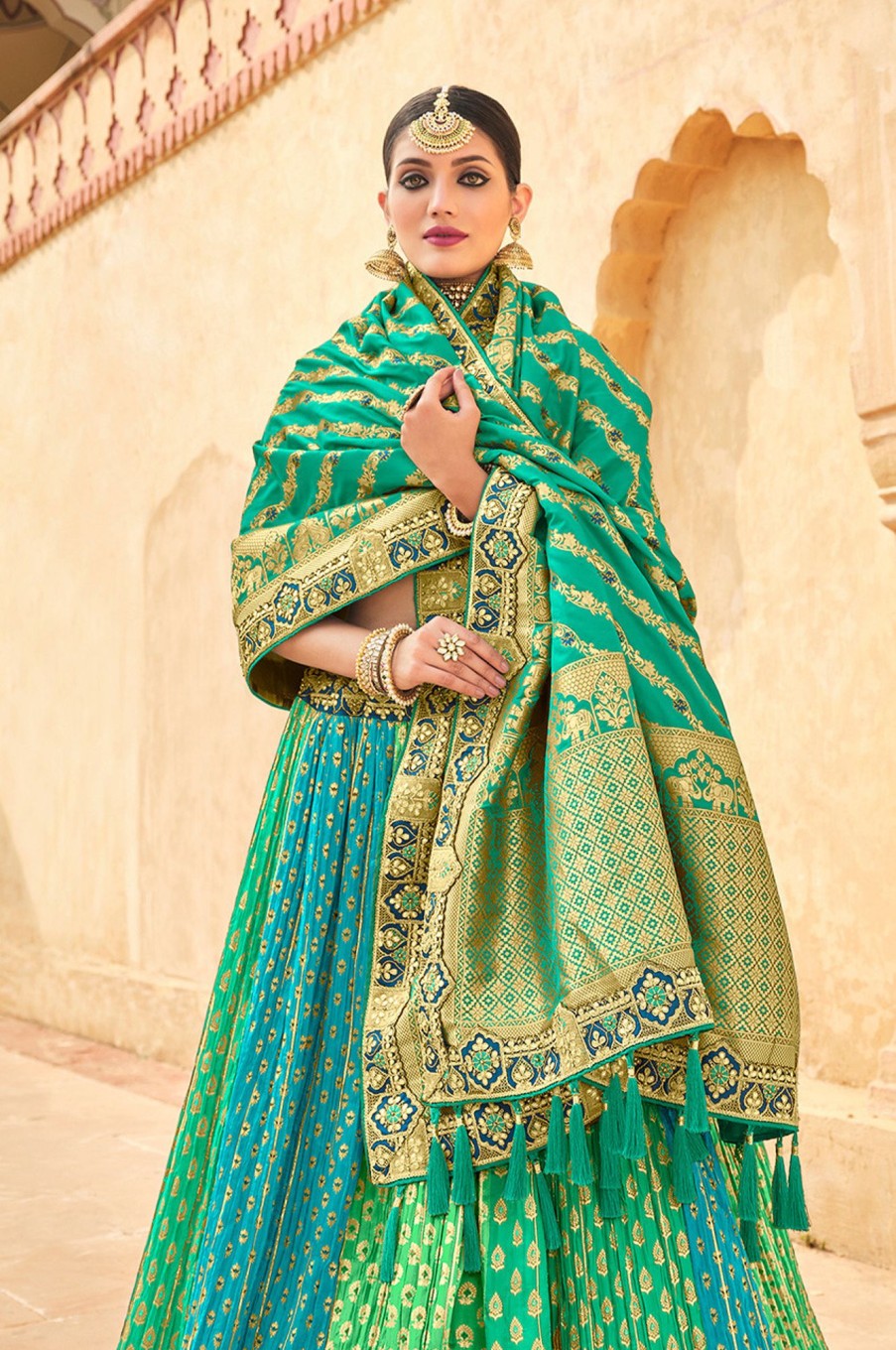 Women Palkhi | Green And Blue Lehengha Choli (L0293)