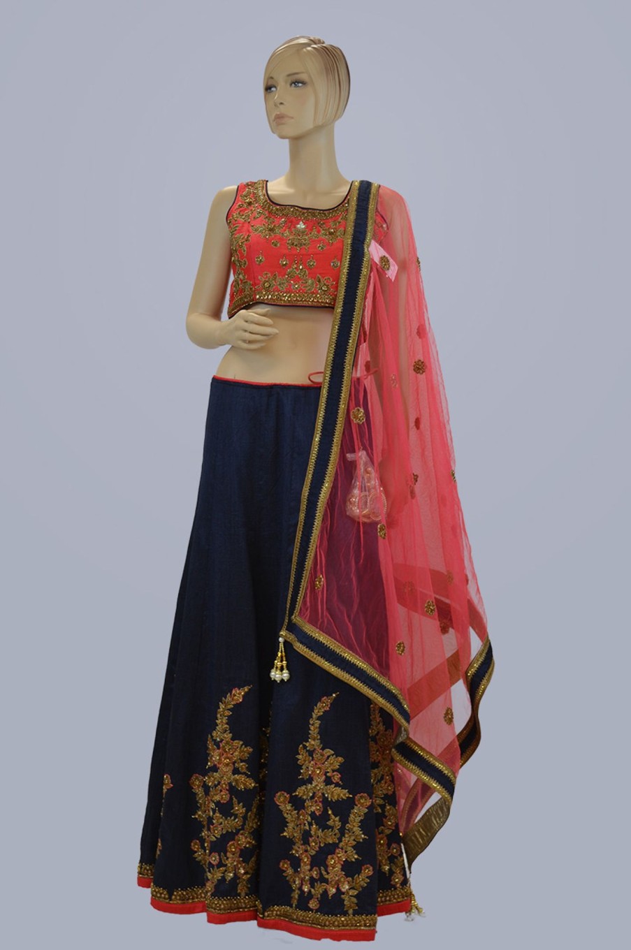 Women Palkhi | Navy Blue And Pink Lehengha Choli (L0182)