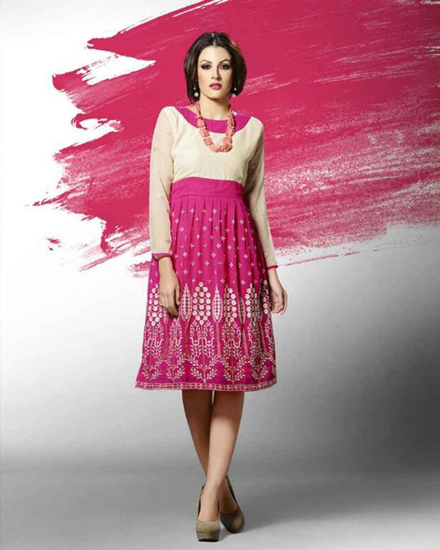 Women Palkhi | Beige And Pink Color Georgette Kurti (T0121)