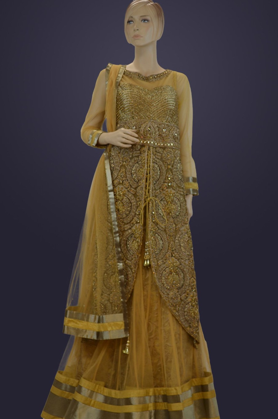 Women Palkhi | Gold Color Jacket Style Dress ( D0872 )