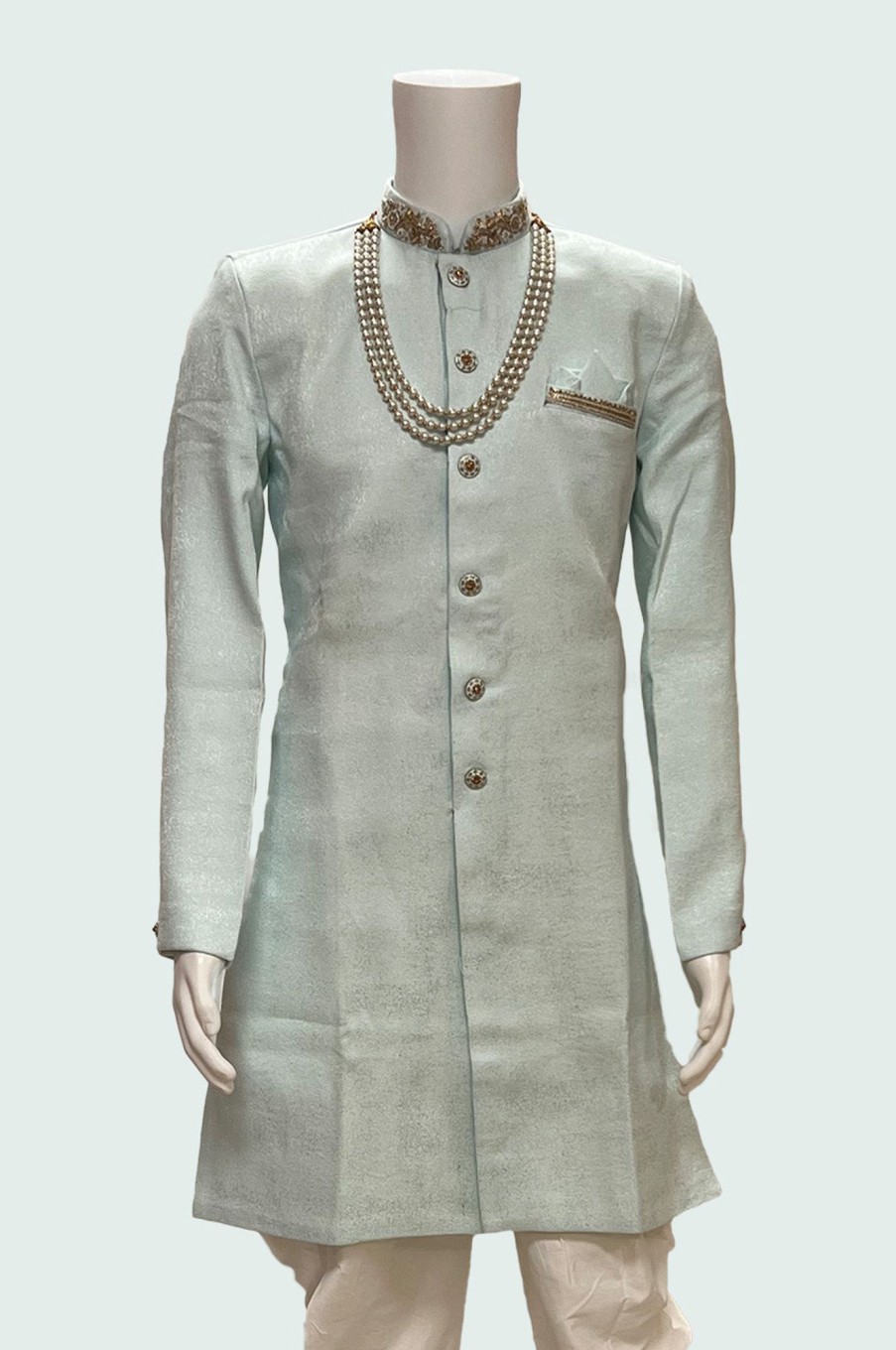 Men Palkhi | Sky Blue Color Indo Western Jacket Suit (M0481)