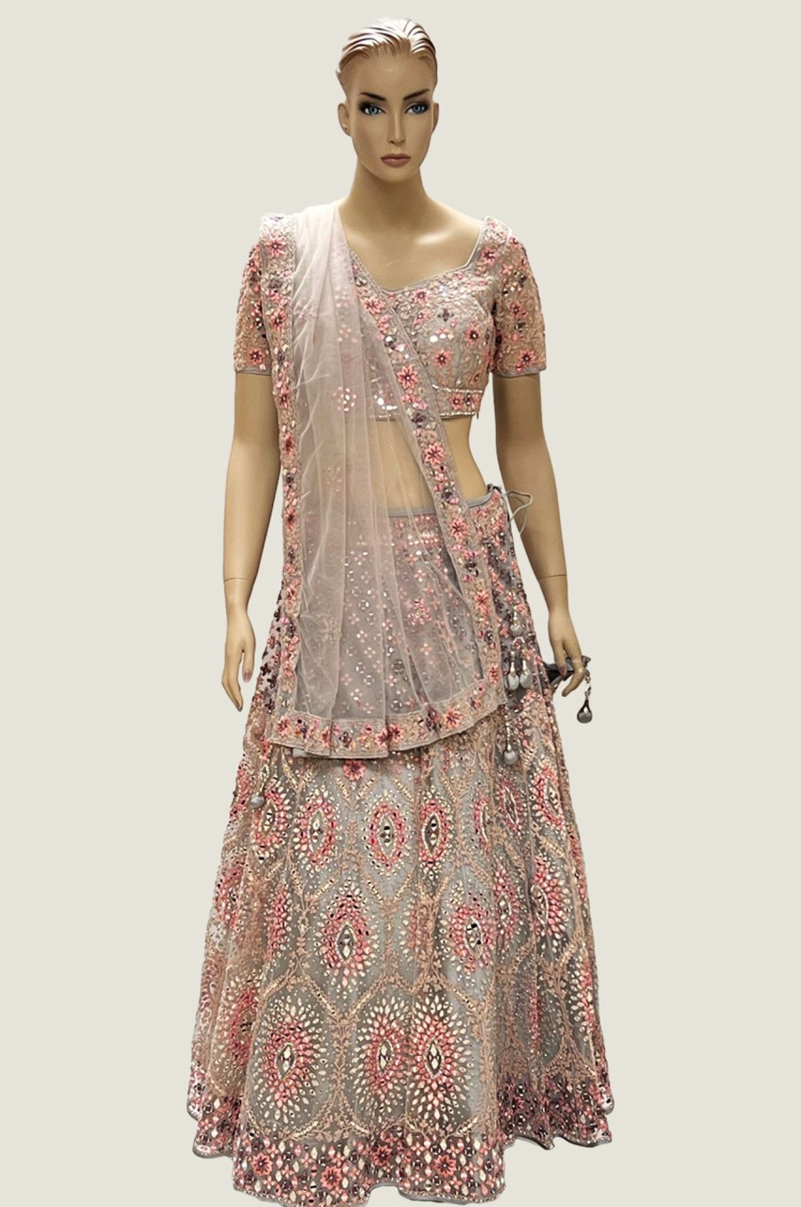 Women Palkhi | Pink And Grey Lehengha Choli (L0266)