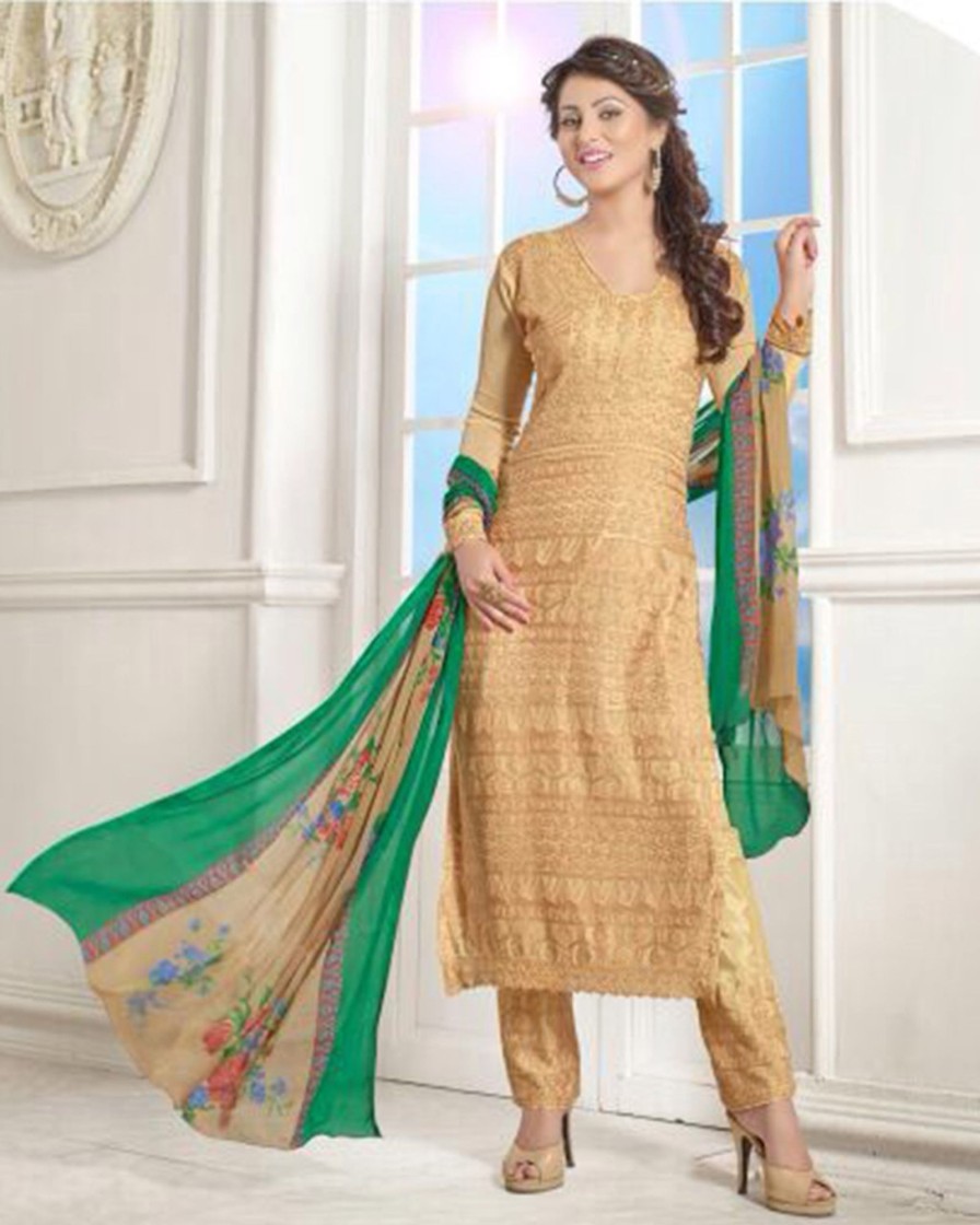 Women Palkhi | Beige Chiffon Party Wear Salwar Kameez (D0285)