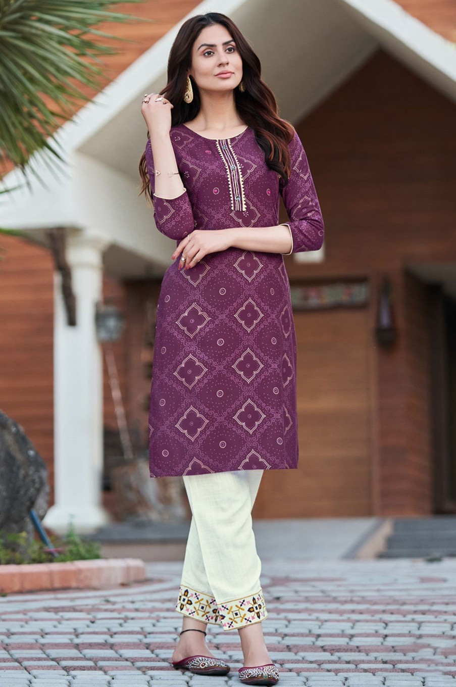 Women Palkhi | Purple Color Bandhej Print Dress (D1138)