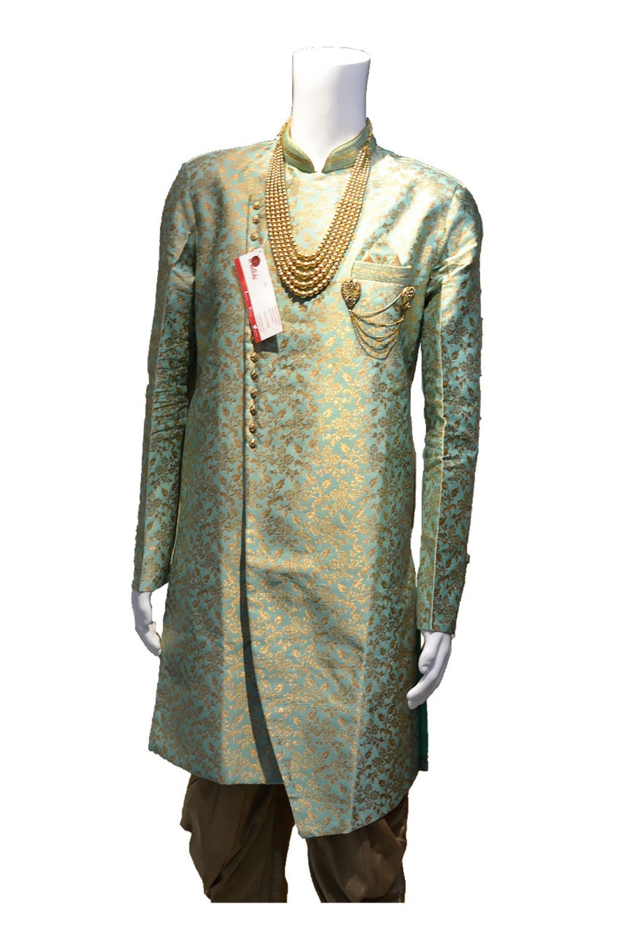 Men Palkhi | Green And Gold Sherwani (M0351B)