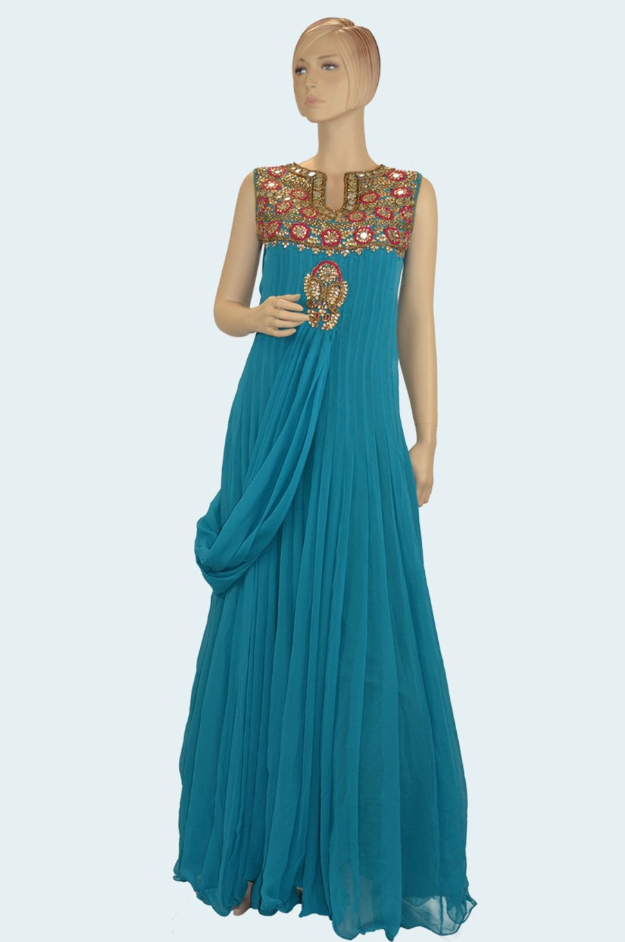 Women Palkhi | Teal Color Long Gown Style Dress ( D0555 )