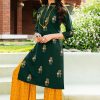 Women Palkhi | Dark Green And Yellow Color Gold Print Dress (D1126)