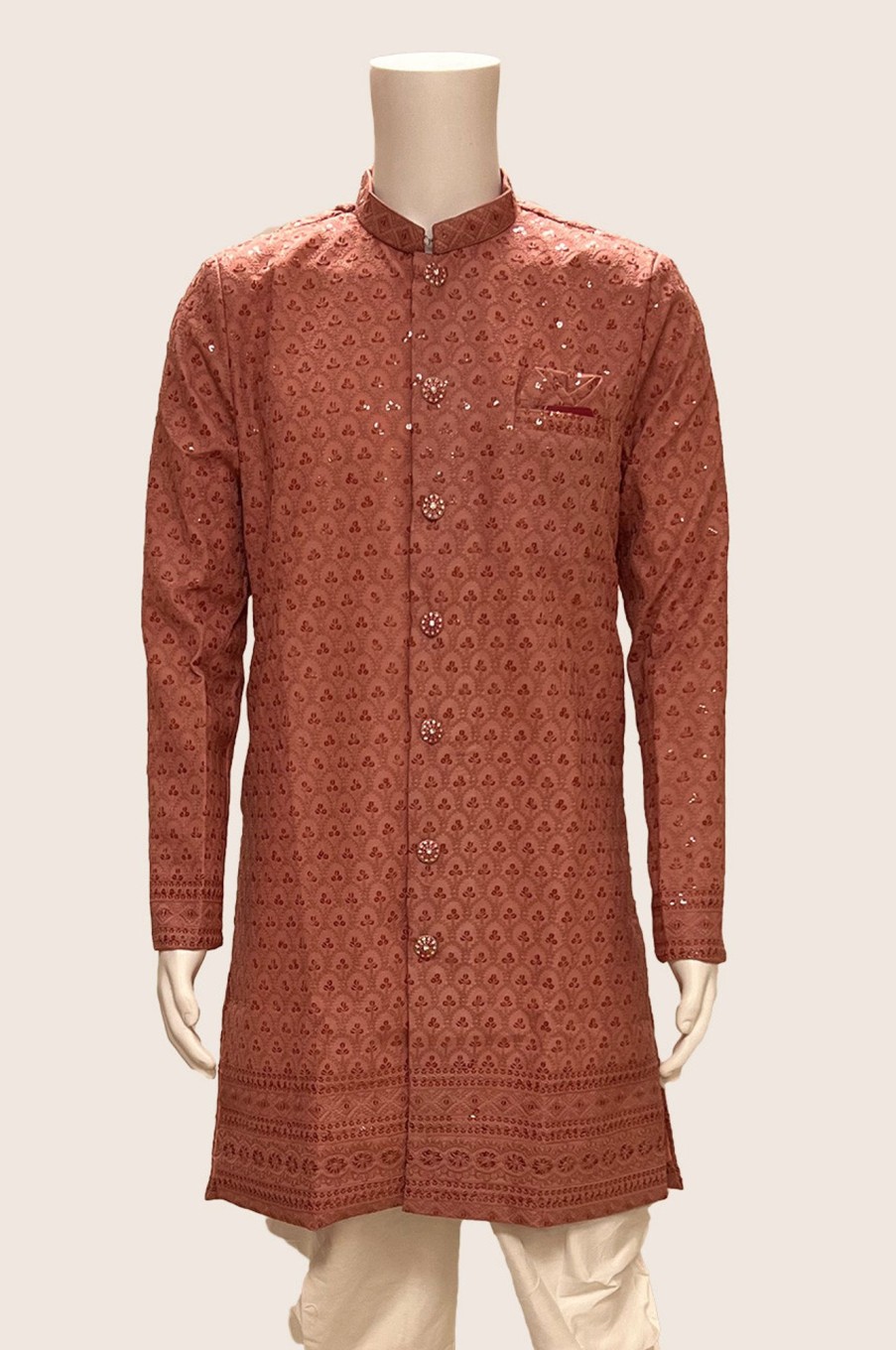 Men Palkhi | Peach Color Indo-Western Semi Sherwani (M0526)