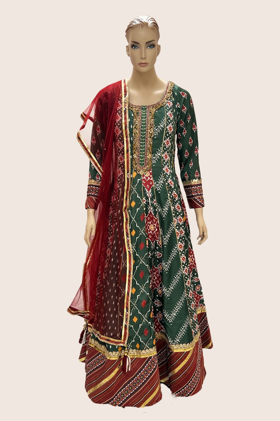 Women Palkhi | Green Color Layred Dress (D1276)