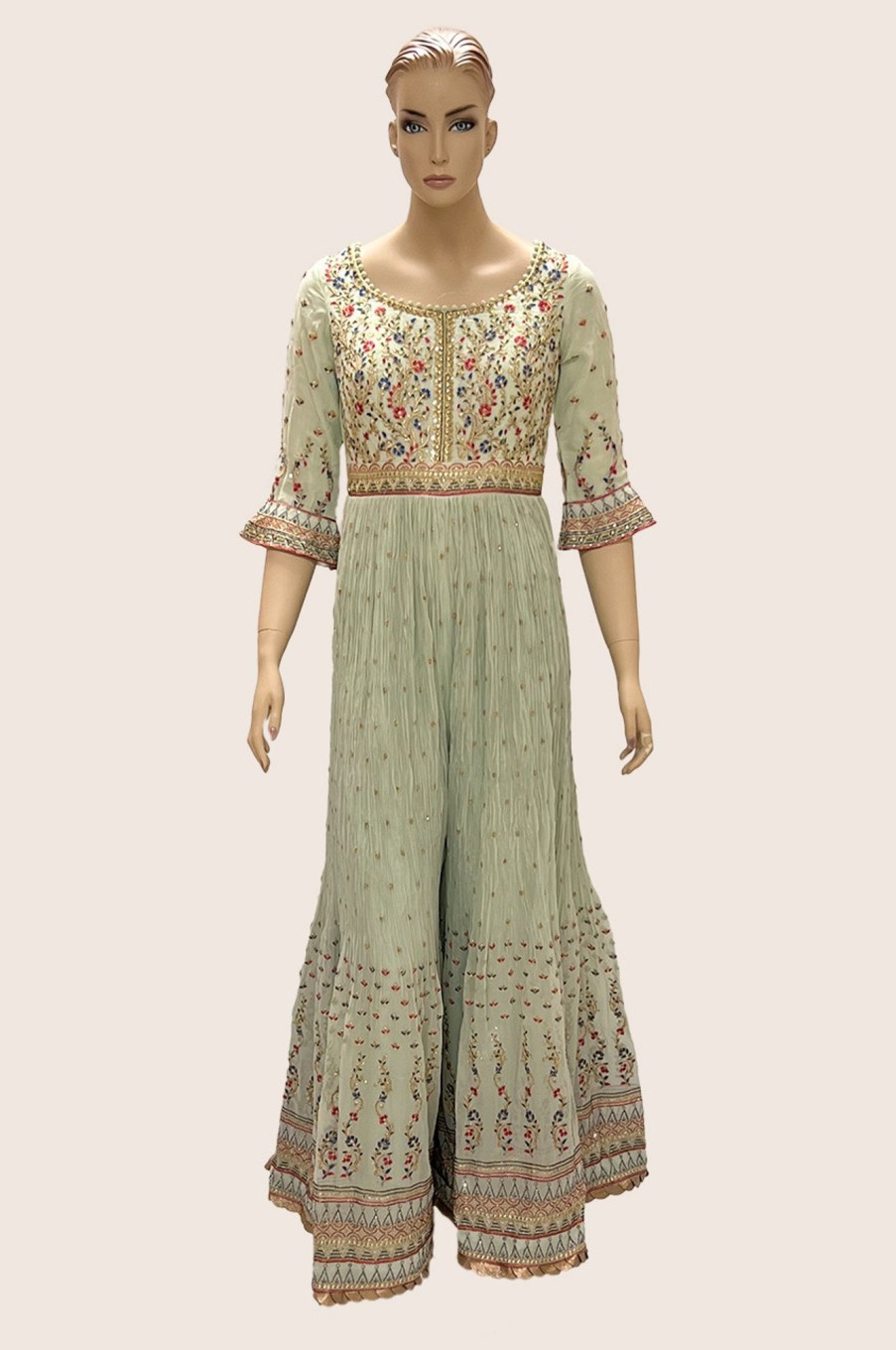 Women Palkhi | Parrot Green Color Palazzo Dress (D1295)