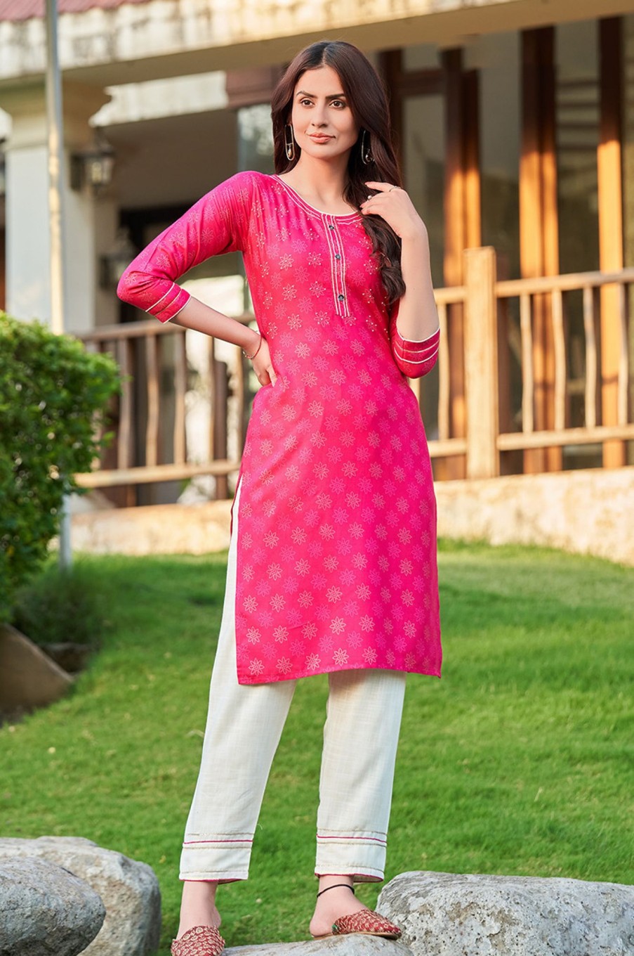 Women Palkhi | Pink Bandhej Print Dress (D1132)