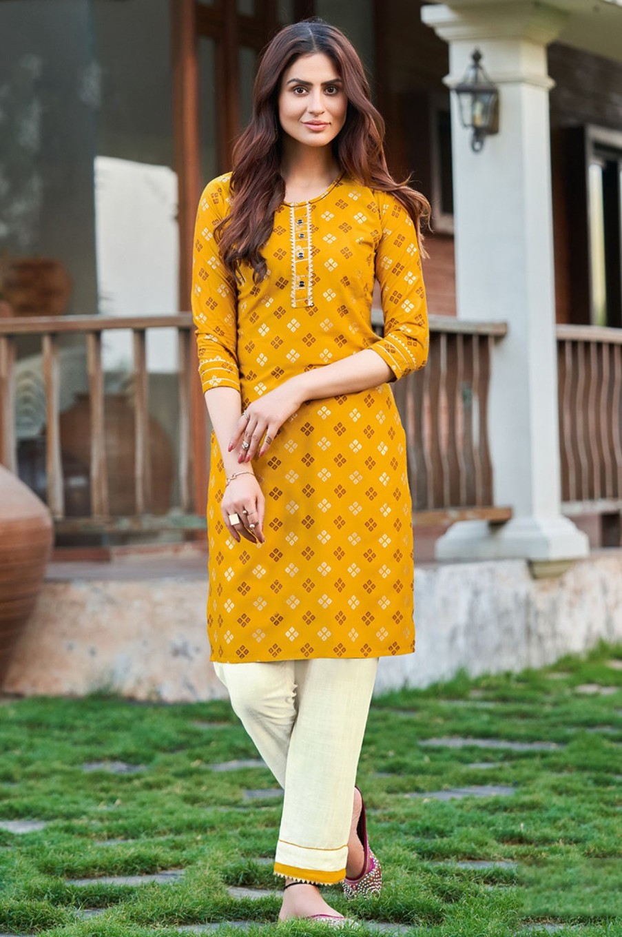 Women Palkhi | Mustard Color Bandhej Print Dress (D1136)