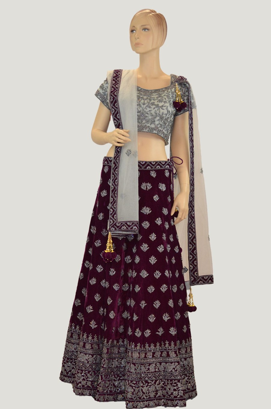 Women Palkhi | Purple Grey Bridal Lehenga Choli (L0192)