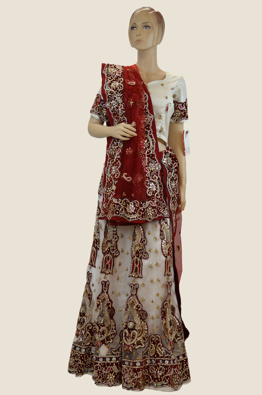 Women Palkhi | White And Red Bridal Lehengha ( L0114 )