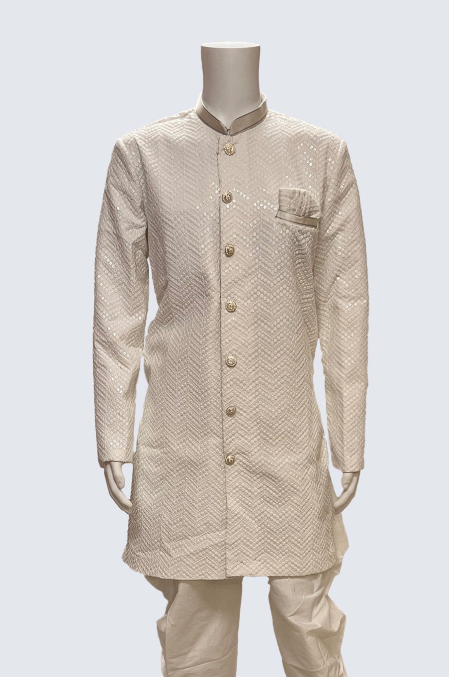 Men Palkhi | White Semi Sherwani (M0529)