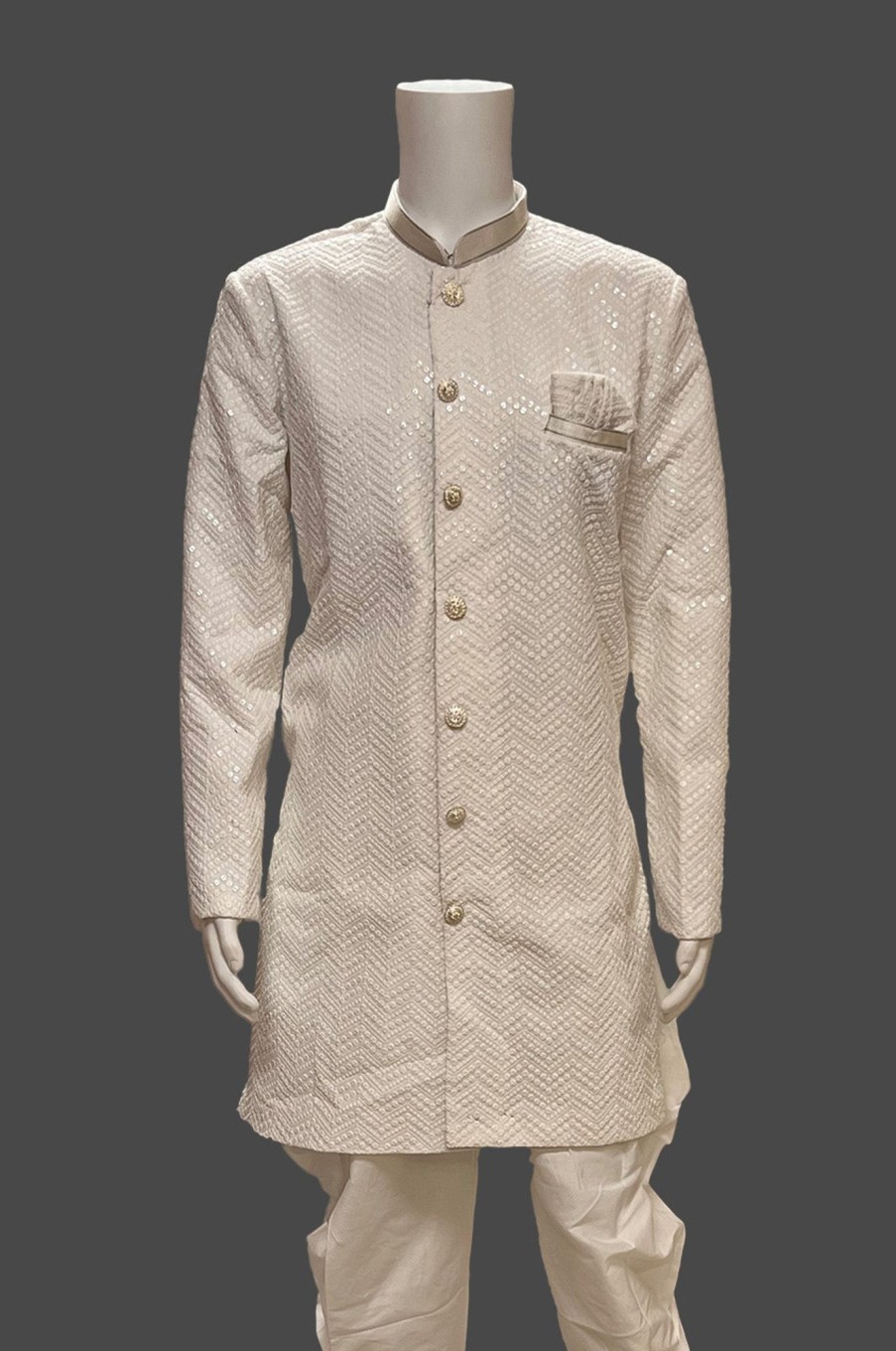 Men Palkhi | White Semi Sherwani (M0529)