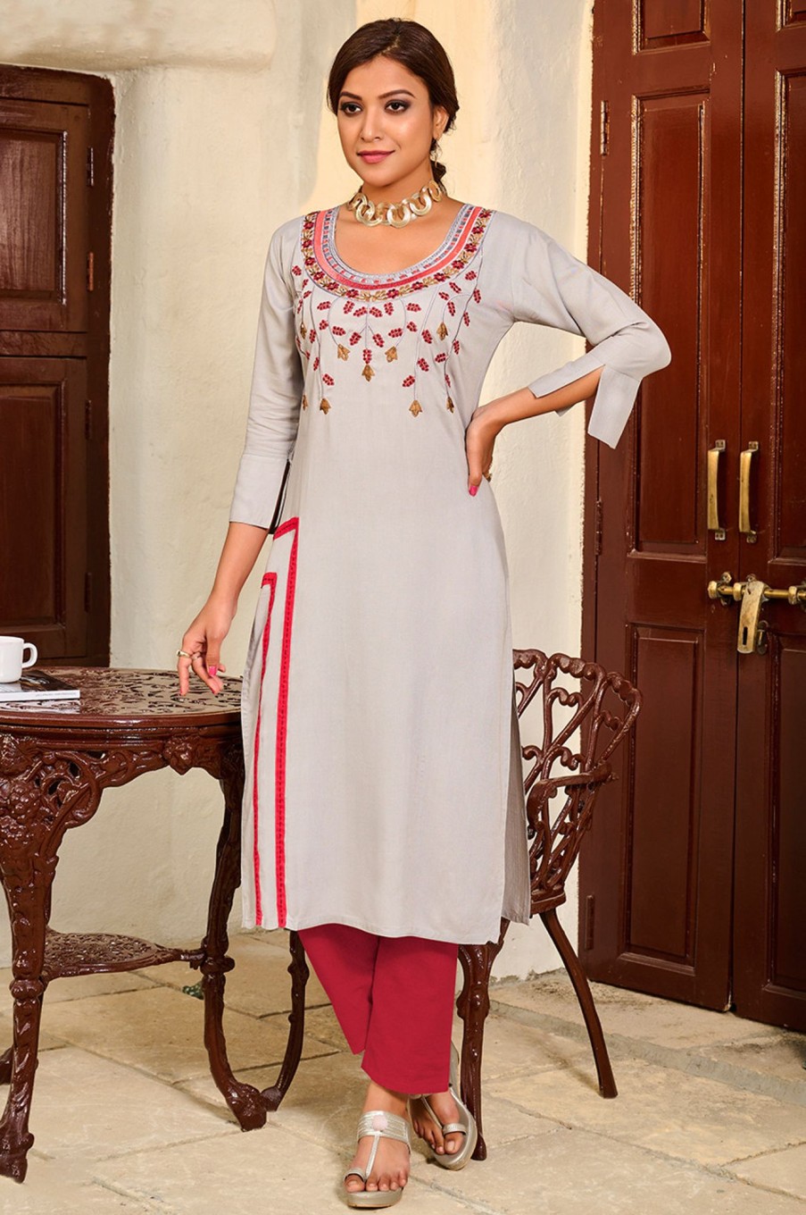 Women Palkhi | Grey Color Kurti (T0269)