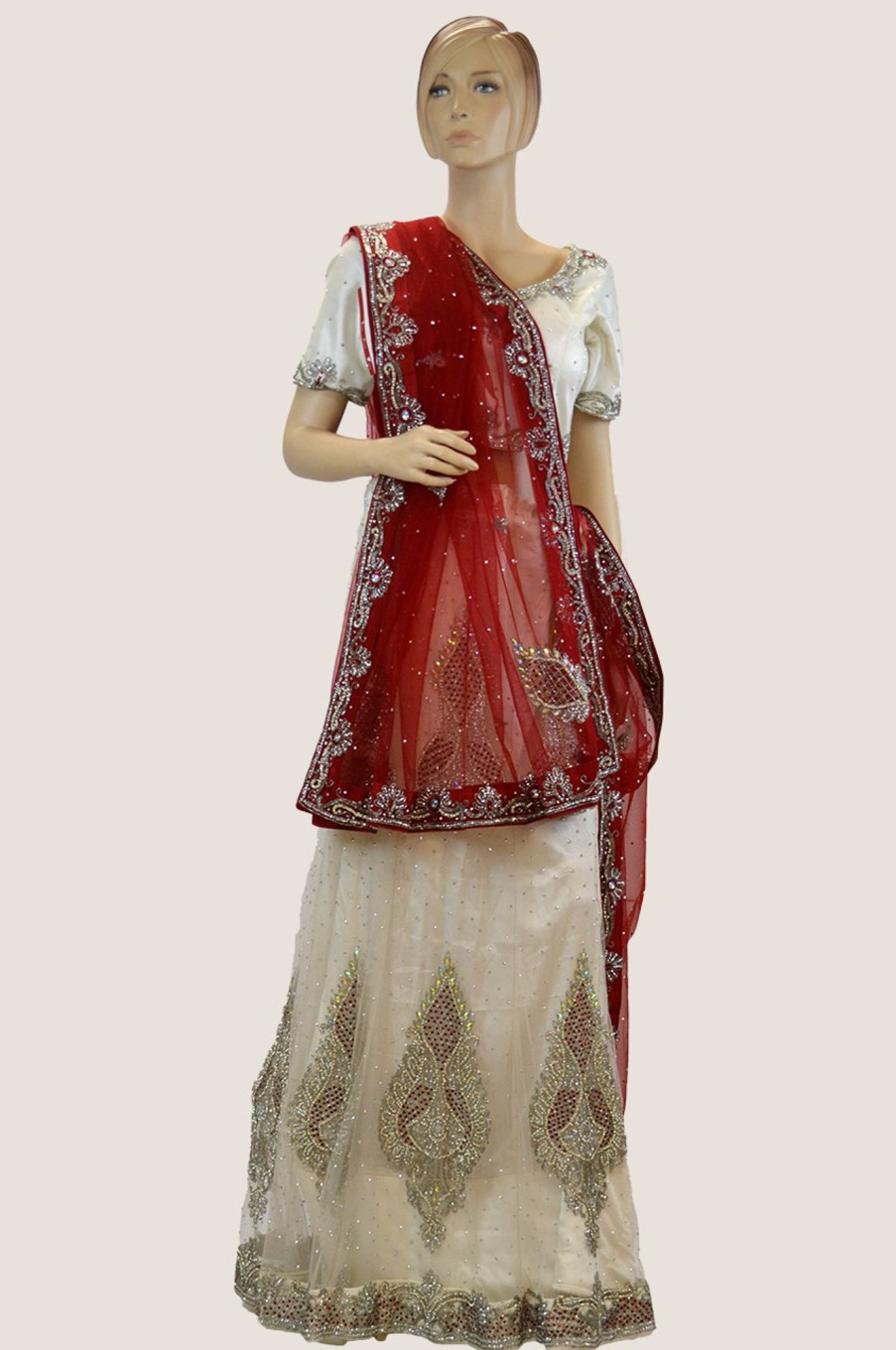 Women Palkhi | White And Red Bridal Lehengha ( L0113 )