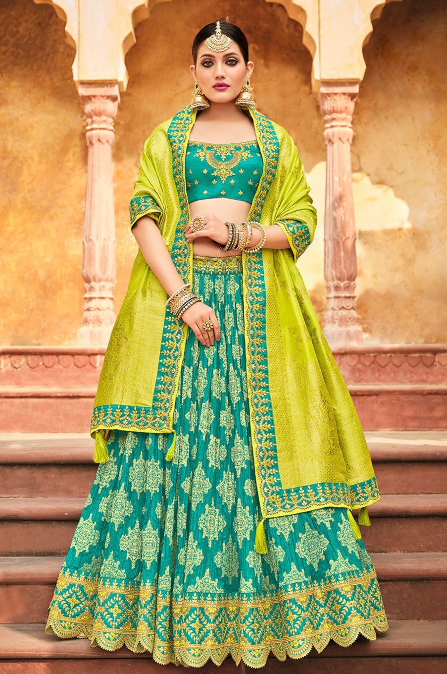 Women Palkhi | Parrot Green Lehengha Choli (L0294)