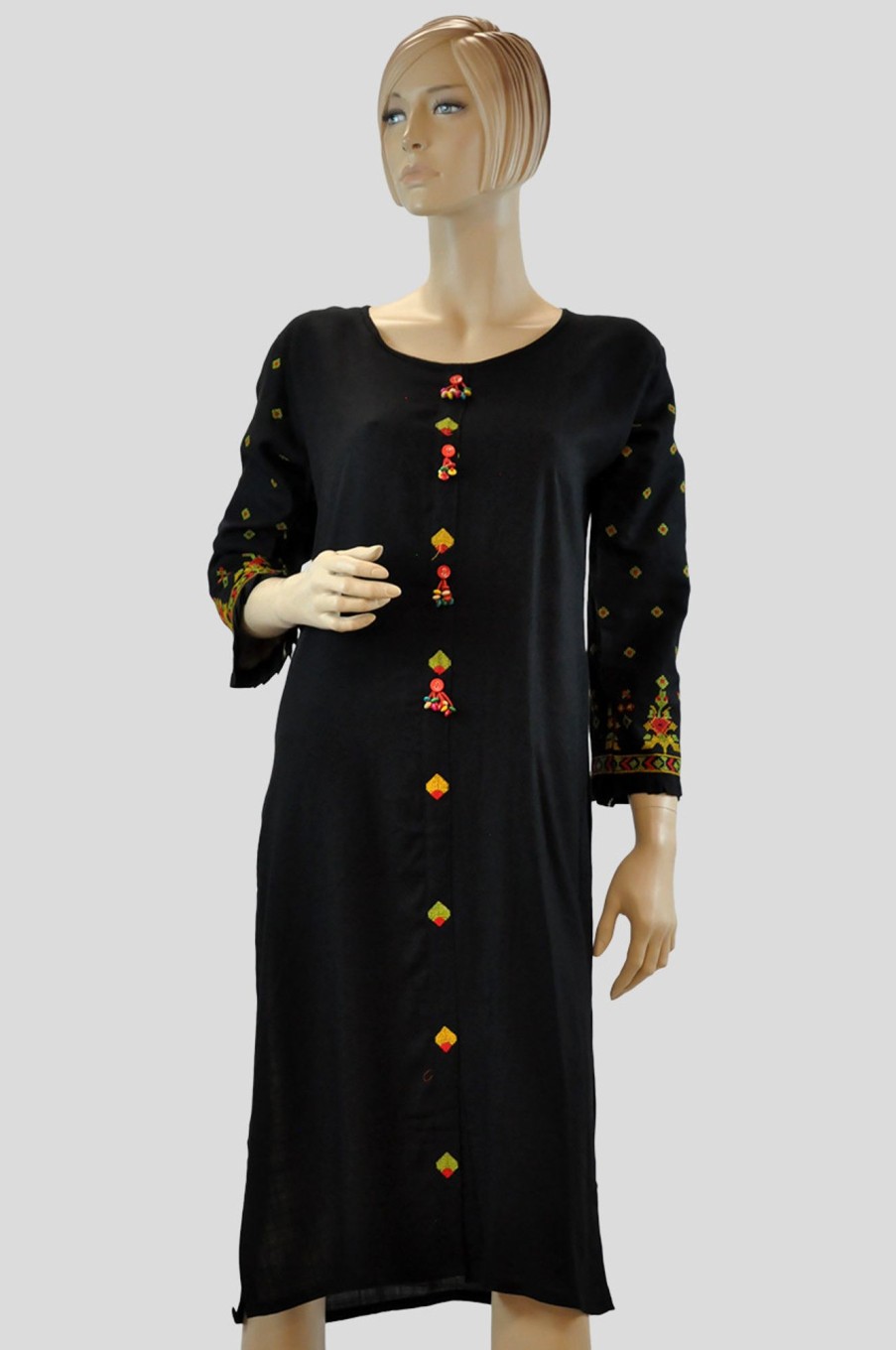 Women Palkhi | Black Color Cotton Kurti (T0196)