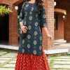 Women Palkhi | Blue Red Color Gold Print Dress (D1131)