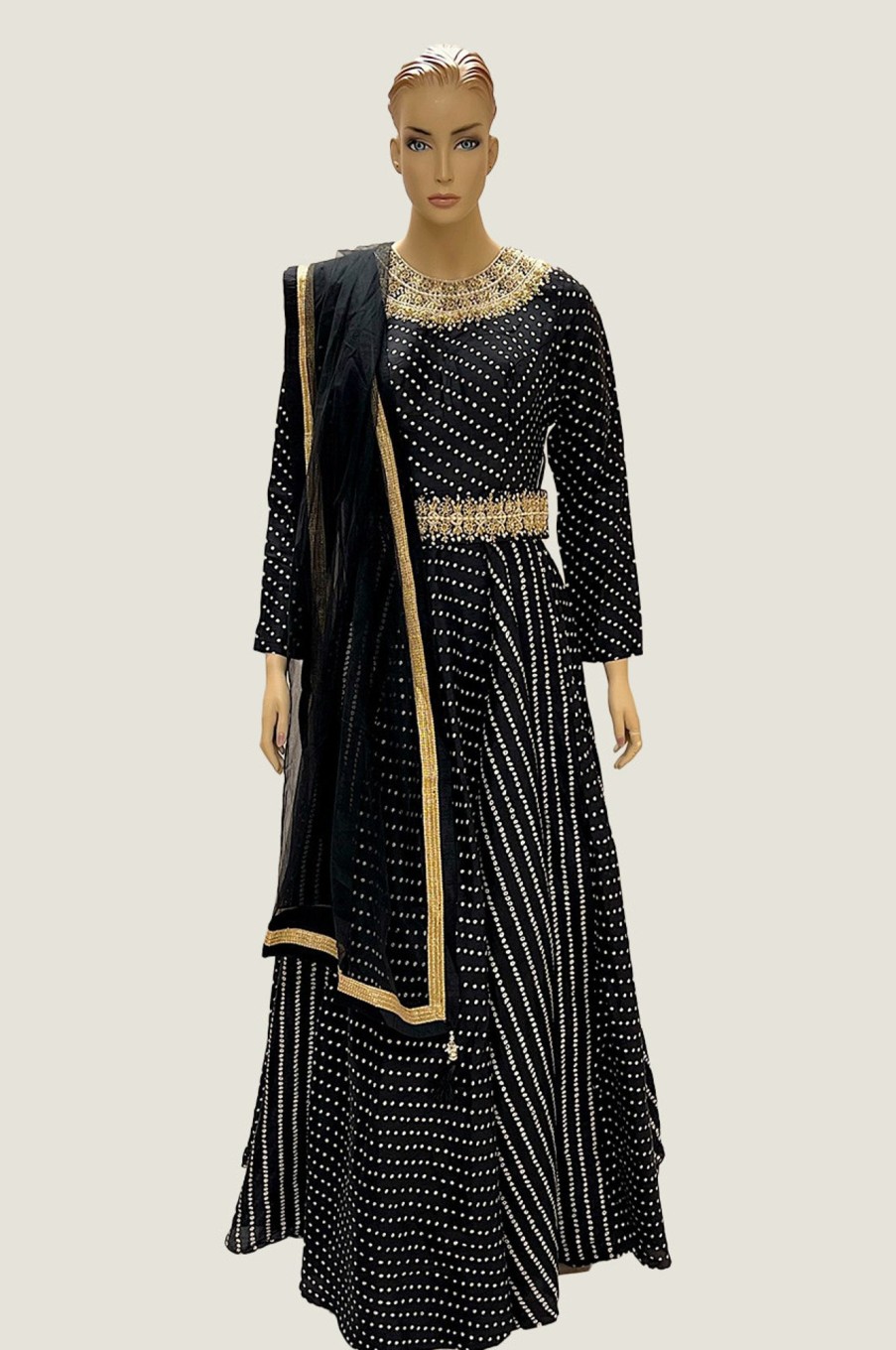 Women Palkhi | Black Color Dotted Pattern Dress (D1280)