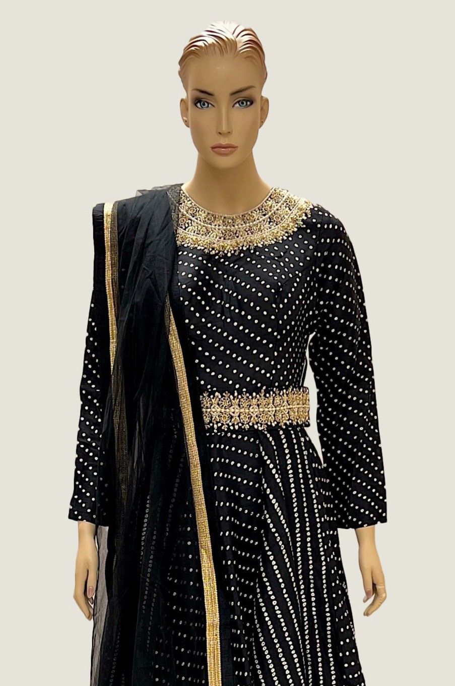 Women Palkhi | Black Color Dotted Pattern Dress (D1280)