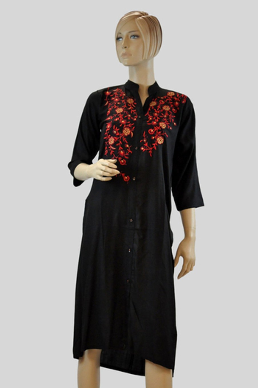 Women Palkhi | Black And Red Cotton Kurti (T0209)