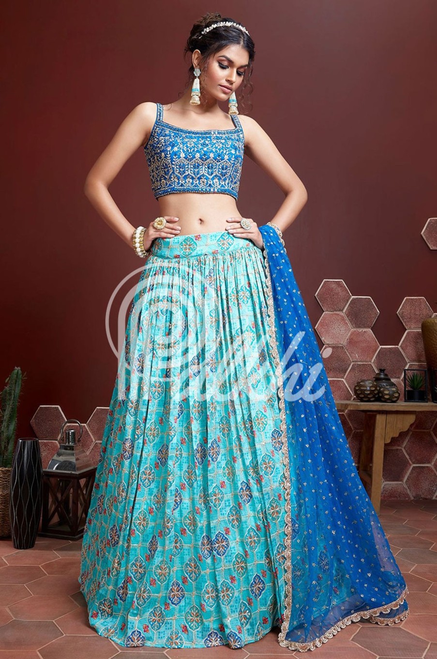 Women Palkhi | Elegant Teal And Blue Color Lehengha Choli (L0320)