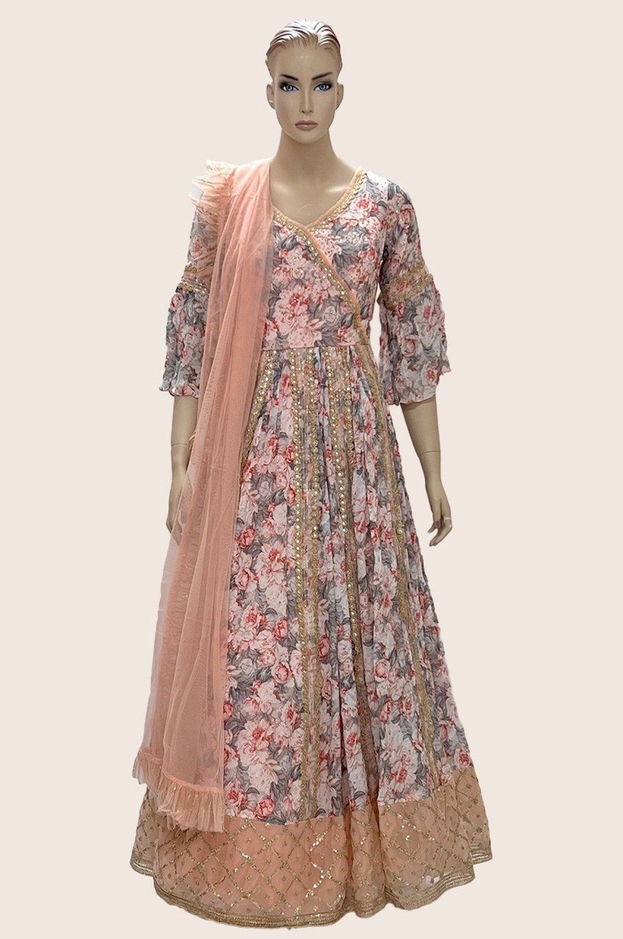 Women Palkhi | Pink And Grey Color Floral Dress (D1289)