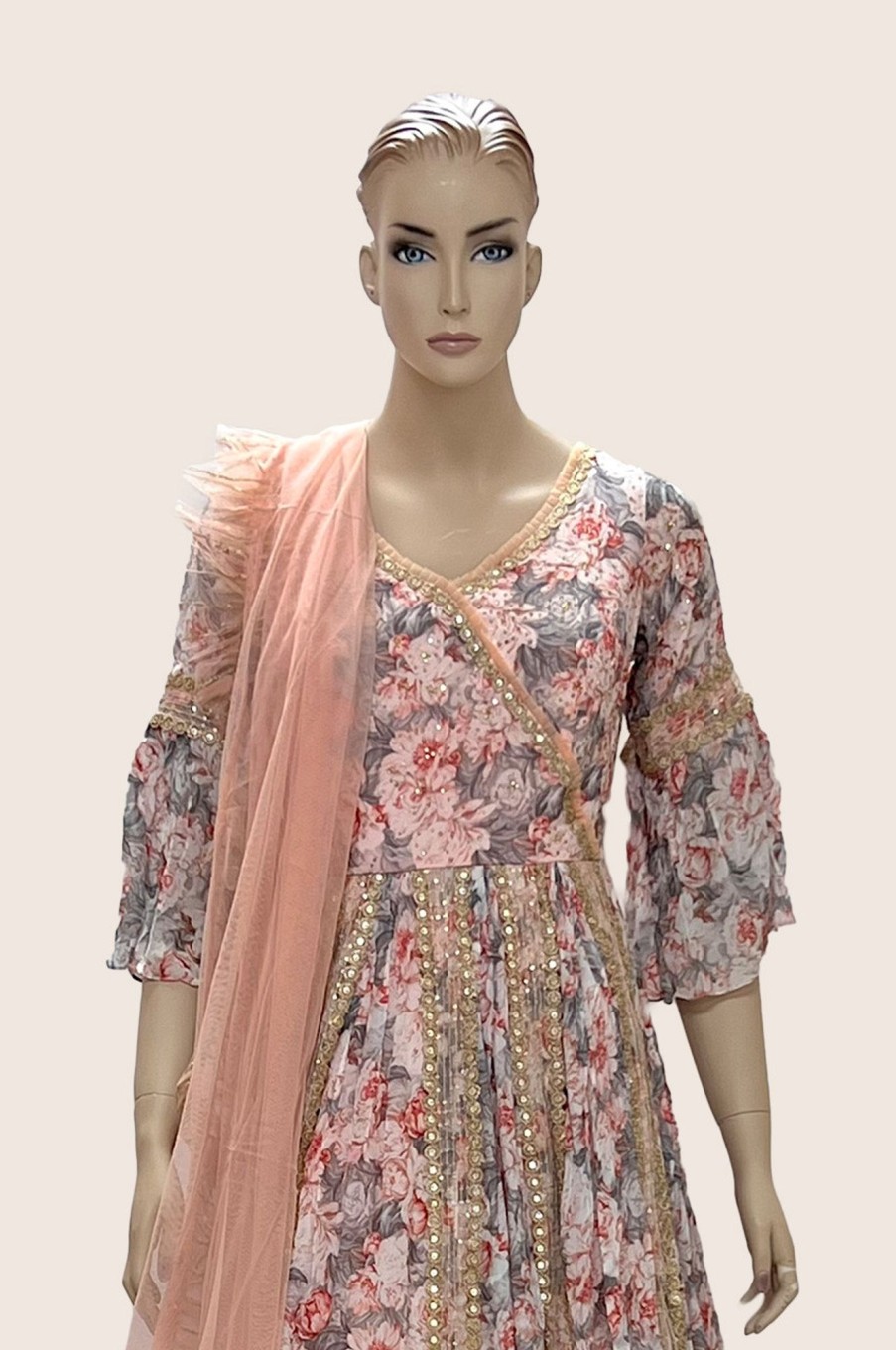 Women Palkhi | Pink And Grey Color Floral Dress (D1289)