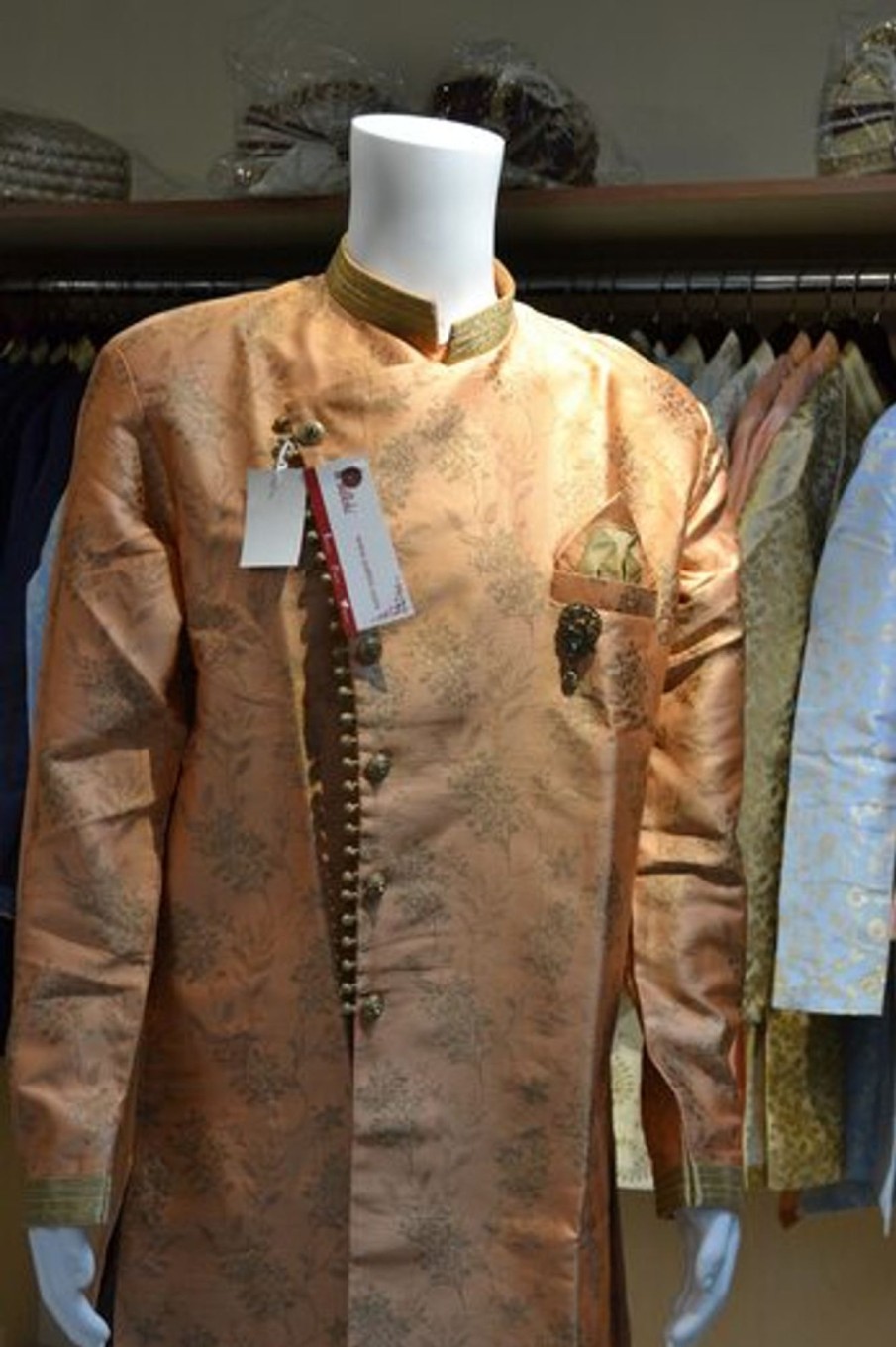 Men Palkhi | Peach And Gold Indo Western Sherwani (M0356C)