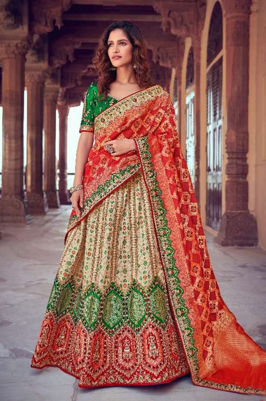 Women Palkhi | Red And Green Color Bridal Lehengha Choli (L0286)