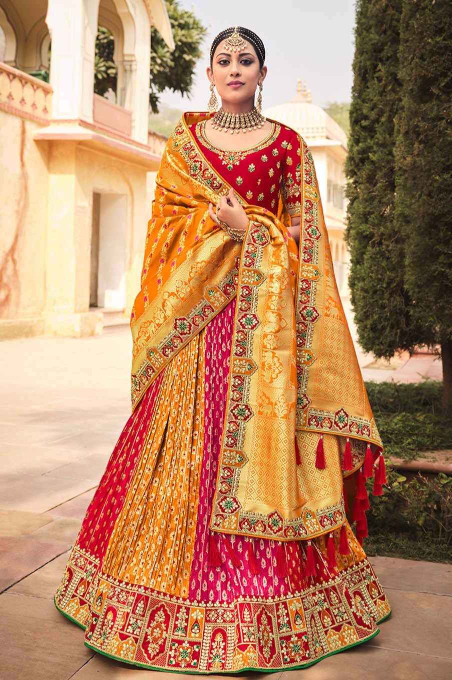 Women Palkhi | Red And Orange Lehengha Choli (L0291)