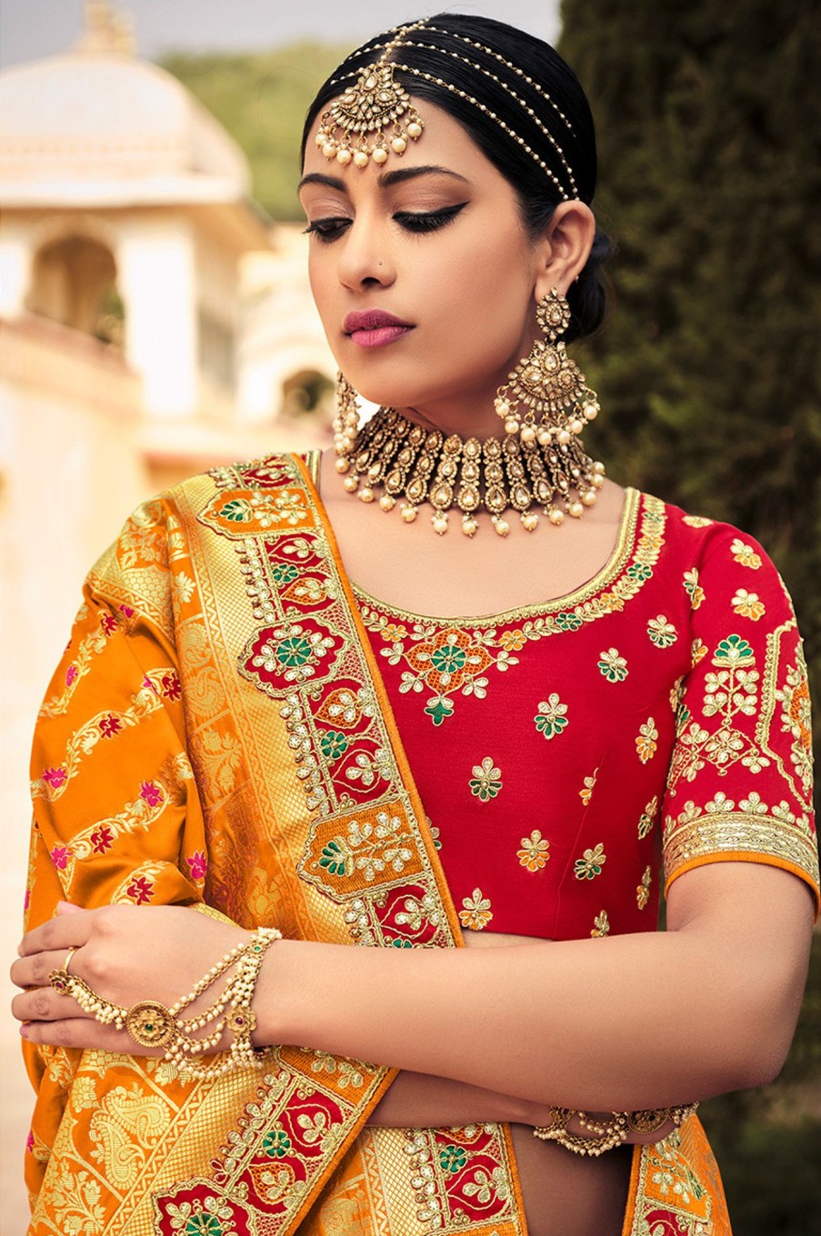 Women Palkhi | Red And Orange Lehengha Choli (L0291)