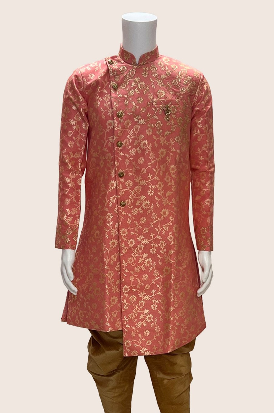 Men Palkhi | Coral Pink Indo Western Sherwani (M0365)