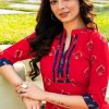 Women Palkhi | Red And Blue Color Gold Print Dress (D1124)