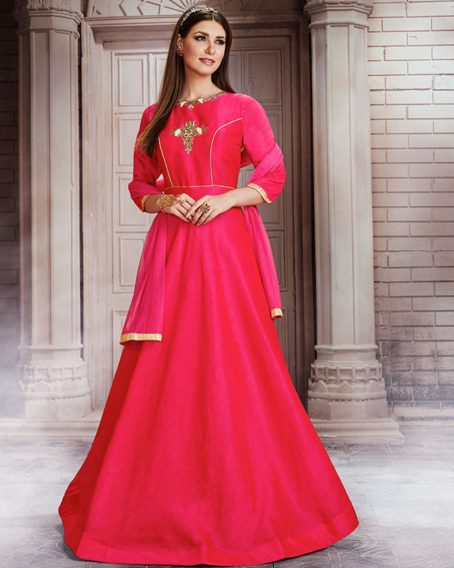 Women Palkhi | Red Color Raw Silk Gown (D0996)